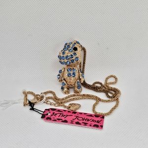 Betsey Johnson Jewelry Blue Rhinestone Dinosaur Pendant Sweater Chain Necklace